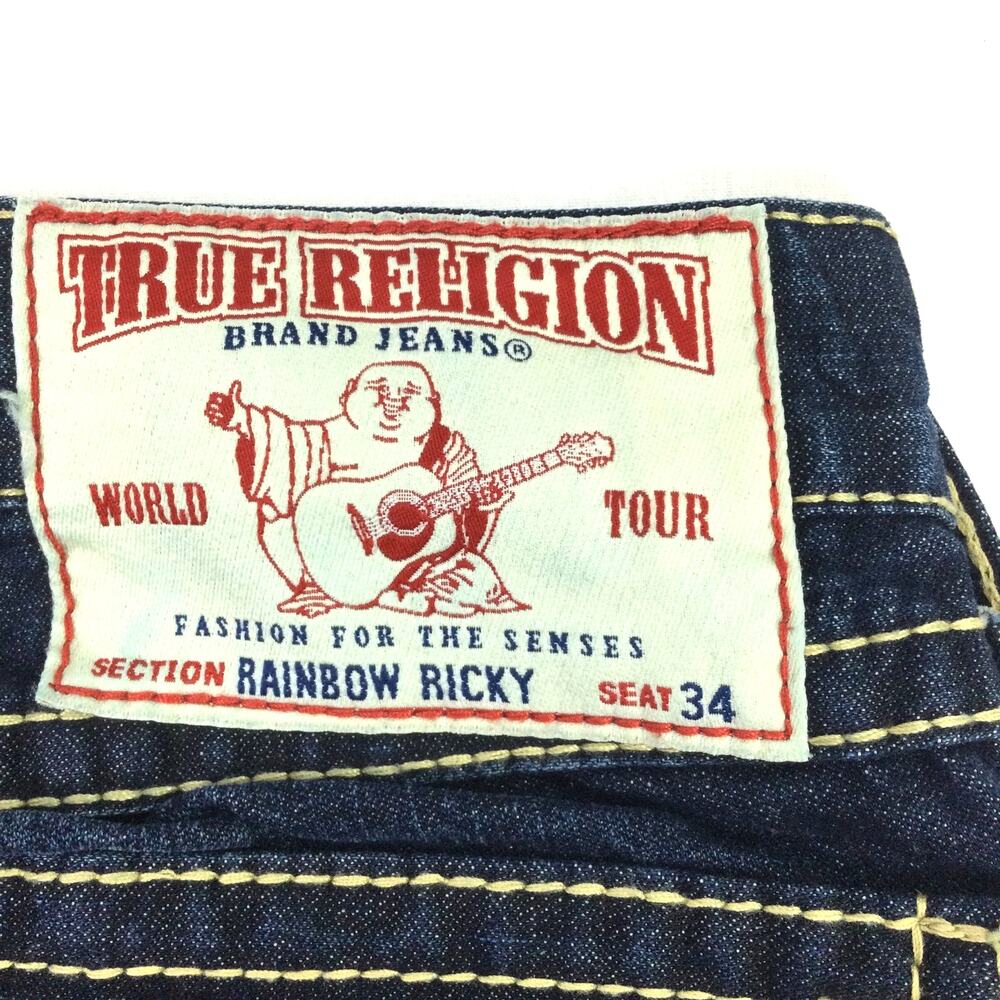 True Religion Rainbow Ricky Men's Dark Wash Straight Leg Flap Pockets Jeans 36 - Picture 8 of 14
